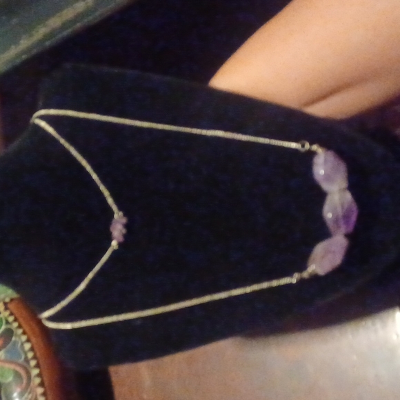Silver layered necklace with amethyst. - Picture 3 of 4